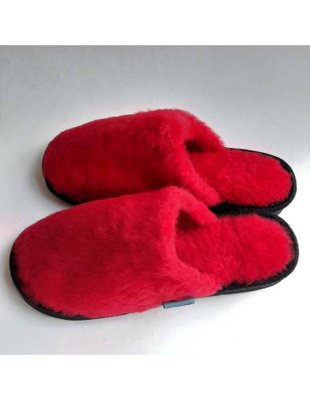 Chaussons femme en véritable peau d'agneau rouge