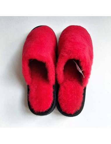 Chaussons savates en peau d'agneau femme rouge