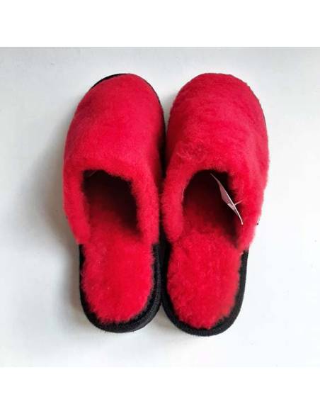 Chaussons savates en peau d'agneau femme rouge