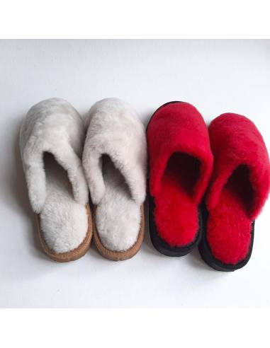 Chaussons mules en peau d'agneau femme rouge ou blanc