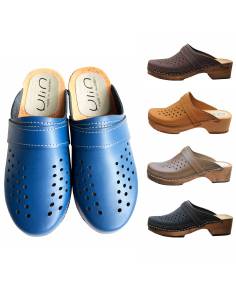 Wood and leather men's Swedish Clogs