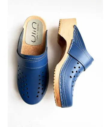 Sueco zuecos de madera cuero para hombre