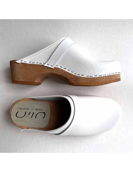 Sabot nordique homme cuir blanc et semelle bois