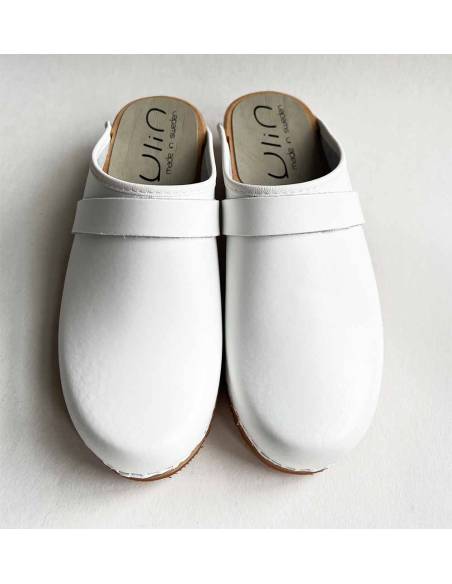 Sabots scandinave homme  bois et cuir blanc
