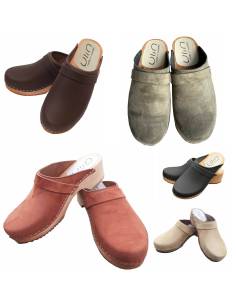 Sabots bois suédois homme en cuir mat ou nubuck