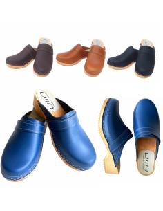 Wood and leather men's Swedish Clogs