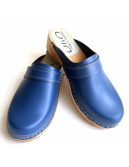 Sueco zuecos de madera cuero para hombre