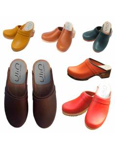 Women's swedish Clogs in  leather vegetal and wooden sole