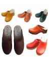 Damen Schwedische Holzschuhe in Gemüse Leder