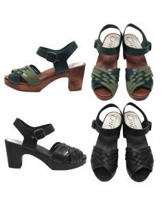 Women's swedish wooden Sandals heels, braided leather