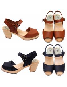 Sandals Swedish woman wood leather bare feet heels