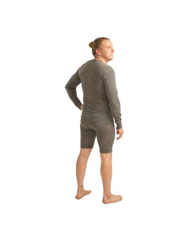 Maillot homme en laine et soie gris manches longues