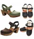 Sandals Women Swedish flanged and heels leather and wood