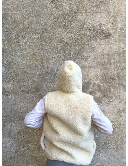 Veste pure laine avec capuche et fermeture ZIP ajustée veste sans manches 