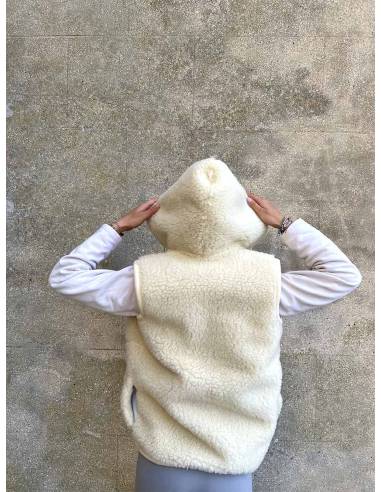 Chaqueta de lana pura sin mangas con cremallera y Capucha