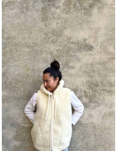 Veste pure laine avec capuche et fermeture ZIP laine véritable sans manche fermeture éclair 