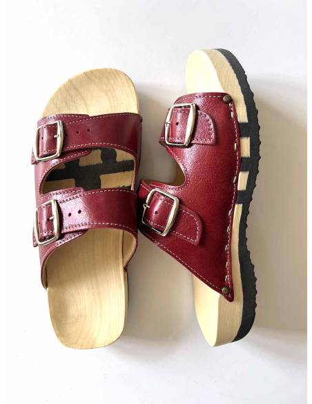 Wooden sandals FLEX leather double buckle