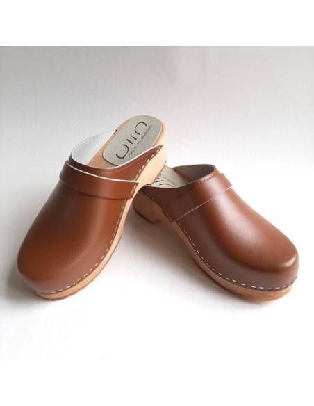 Sabot suédois homme et femme en cuir marron
