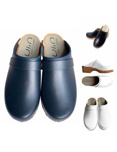 Women's swedish wooden clogs in leather