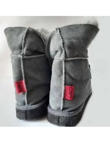 Chaussons chauds en peau d'agneau Femme et Homme gris foncé
