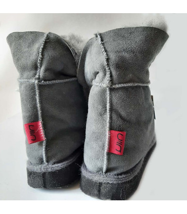 Chaussons chauds en peau d'agneau Femme et Homme gris foncé