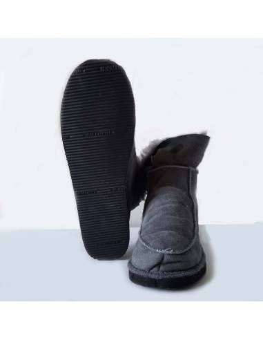 Chaussons  Femme et Homme chauds en peau d'agneaugris foncé