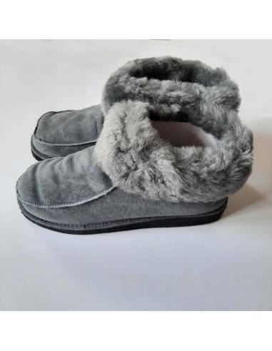 Chaussons  Femme et Homme chauds en peau d'agneaugris foncé