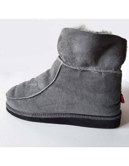 Chaussons  Femme et Homme chauds en peau d'agneaugris foncé