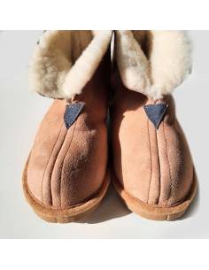 Chaussons Femme chauds et hauts en peau d'agneau moka et taupe  2