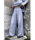 Pantalon en laine merinos jambe large en maille jersey et motif