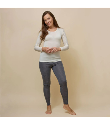 Woman black, off-white Wool and Silk leggings