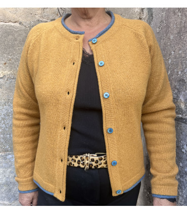 Nordic V-neck wool cardigan in two-tone cream, pink or blue and beige