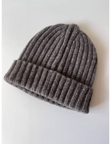 Bonnet à point de côte simple cachemire et laine de luxe en cachemire laine gris marron marbre