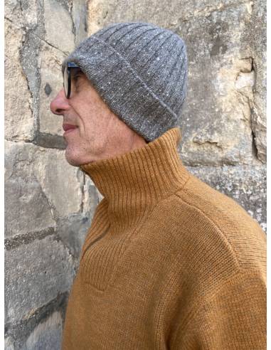 Bonnet cachemire à point de côte simple cachemire et laine de luxe gris