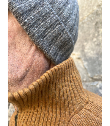 Bonnet cachemire gris marbre laine à point de côte simple cachemire et laine de luxe orange et gris 