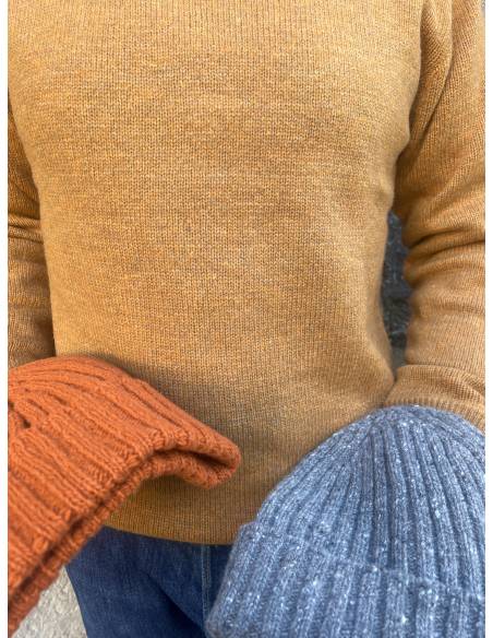Bonnet cacheire laine orange et gris à point de côte simple cachemire et laine de luxe 