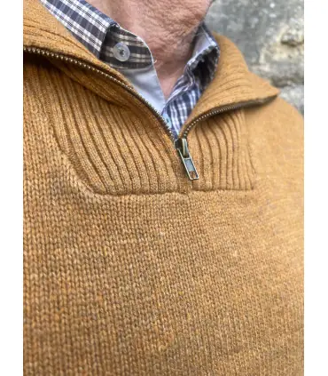 Pull Homme zip en pure laine vierge col montant avec fermeture éclaire très chaud d'hiver 
