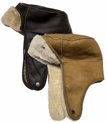 Chapkas nordique en cuir de mouton retourné type aviateur