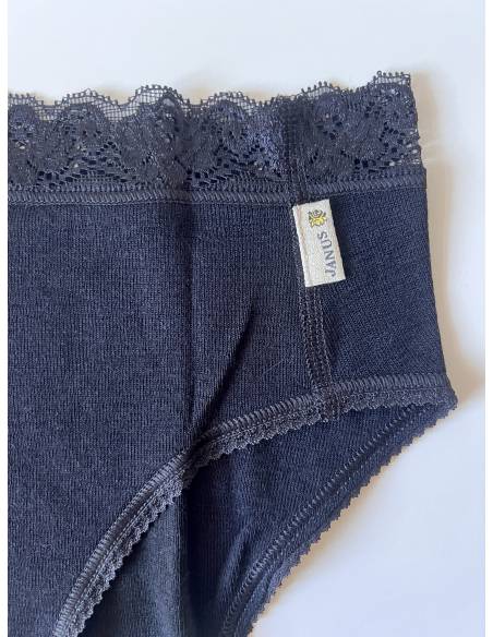 Culotte mi-haute en laine mérinos noire avec dentelle