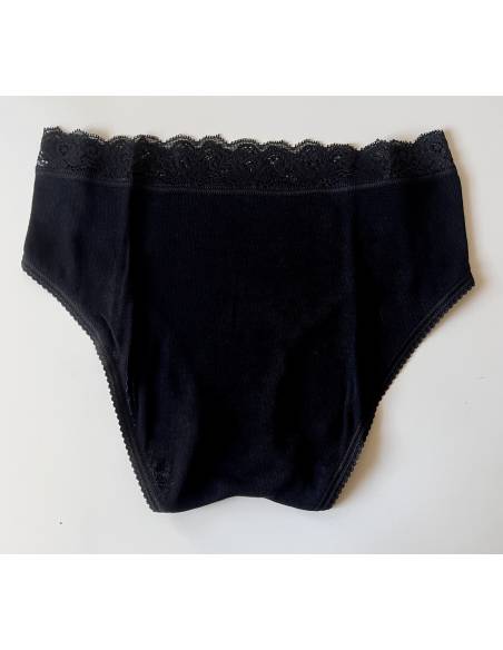 Culotte mi-haute en laine mérinos noire avec dentelle
