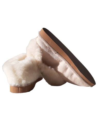 Chaussons chauds suédois pour femme en peau d'agneau vegetal beige