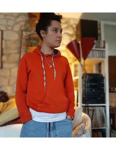 Sweatshirt femme chaud molleton à capuche en pure laine mérinos orange 