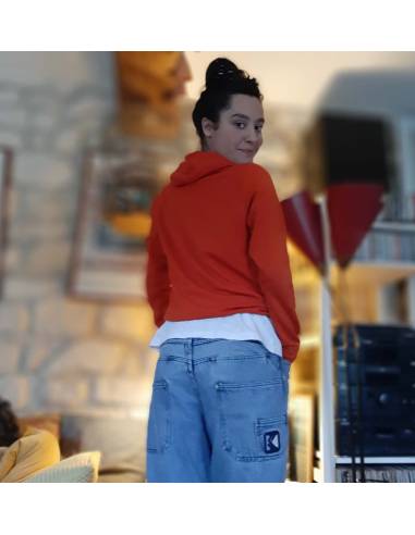 Hoodie pull à capuche unisexe pure laine mérinos orange