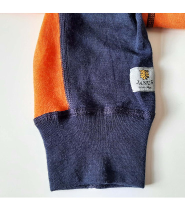 Warmes Herrenunterhemd aus reiner Merinowolle in Orange und Marineblau.
