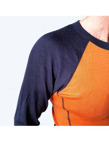 Men's warm orange and navy blue pure merino wool jersey