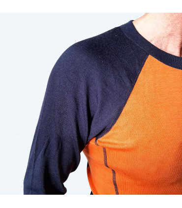 Men's warm orange and navy blue pure merino wool jersey