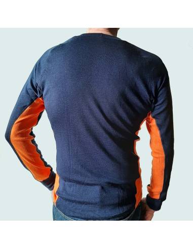 Warmes Herrenunterhemd aus reiner Merinowolle in Orange und Marineblau.
