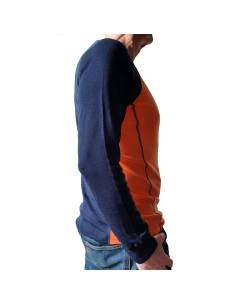 Maillot chaud homme pure laine mérinos orange et bleu marine 2