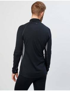 Long sleeves pure merino wool men Zip Polo dark grey 2