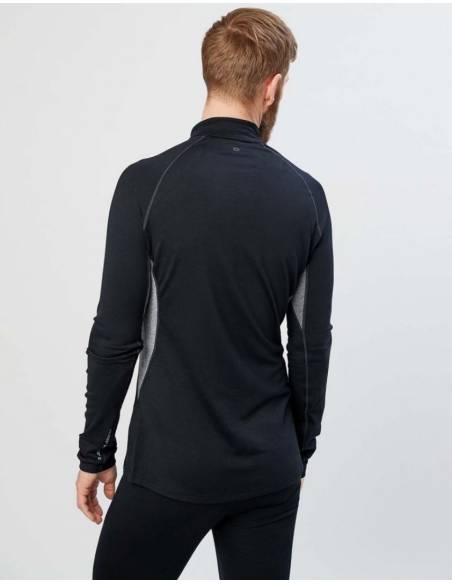 Polo chaud  sport Homme laine mérinos Zip col protecteur noir et gris